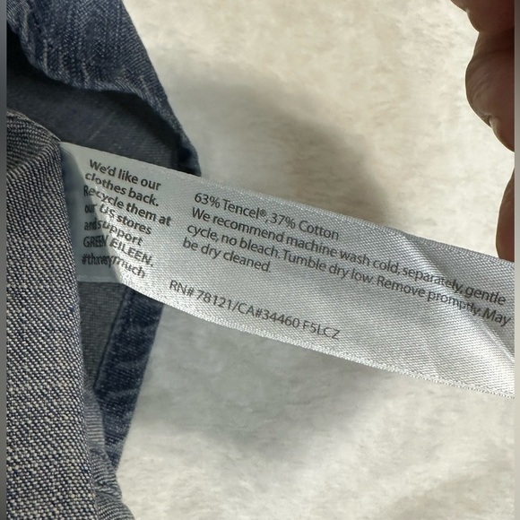 Eileen Fisher Blue Chambray Denim Asymmetrical Long Sleeve Shirt - Picture 14 of 14